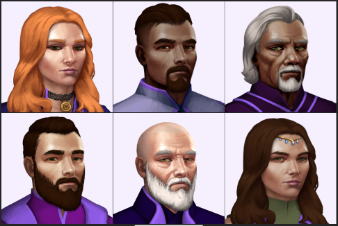 Characters in house with violet flag