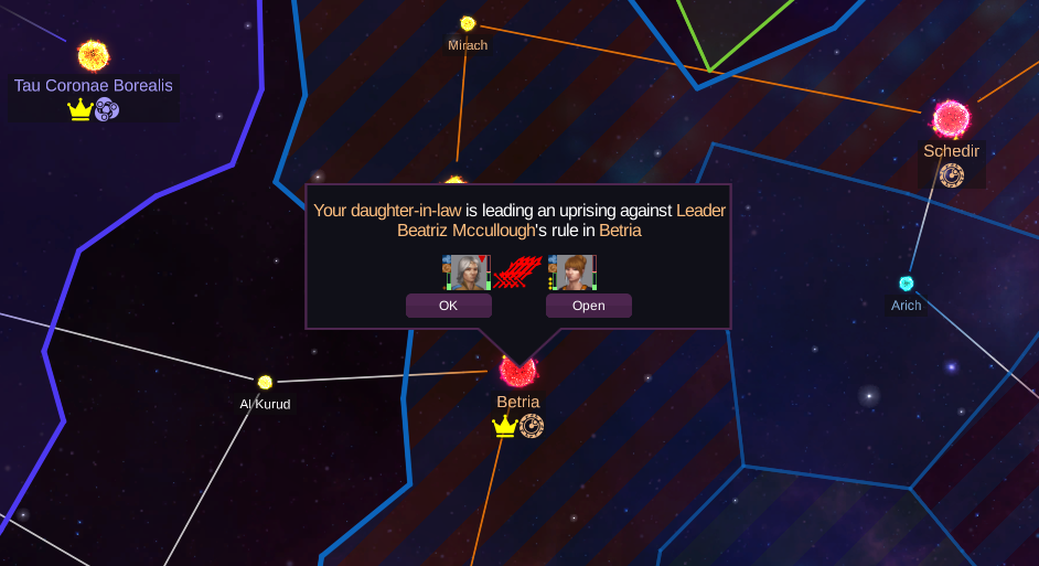 An update popup on the map informs me of my daughter-in-law's rebellion